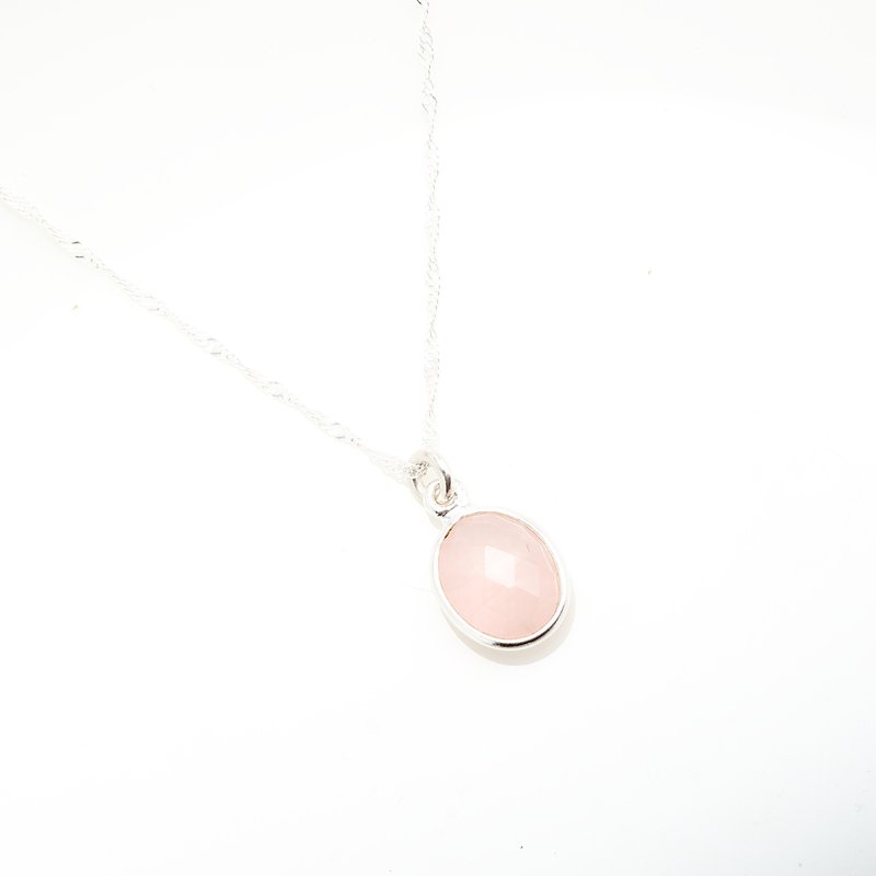 Pink Rose Quartz Oval s925 sterling silver necklace Valentine's Day gift - Necklaces - Crystal Pink