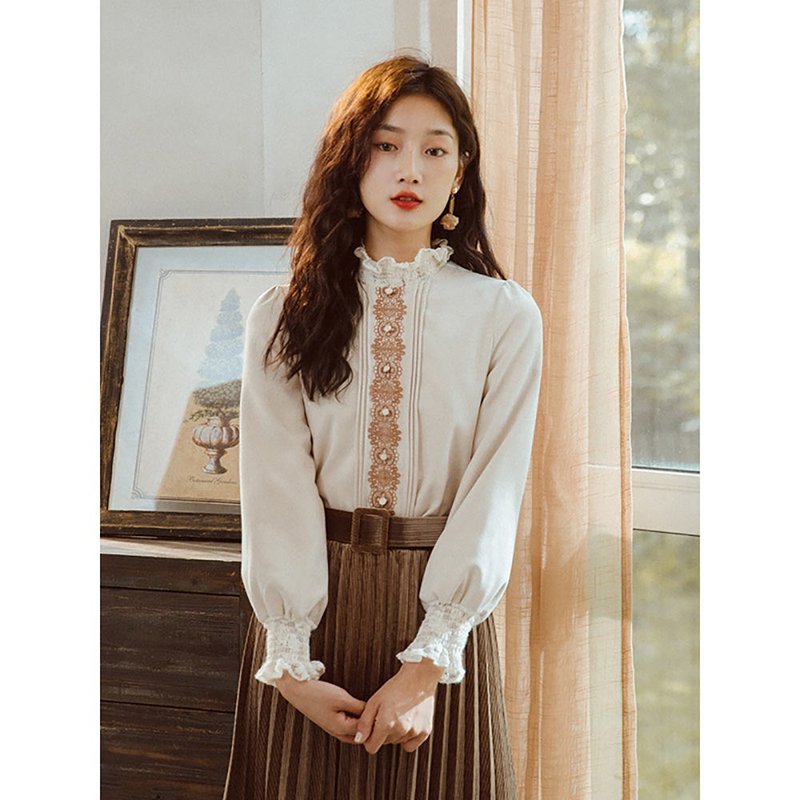 法式襯衫女設計感小眾氣質復古長袖襯衣秋冬款 - 女襯衫 - 聚酯纖維 