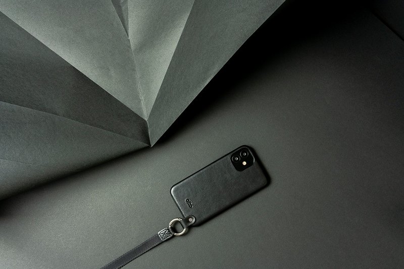 頸掛式皮革防摔手機殼iPhone 12 Mini 黑 - 手機殼/手機套 - 真皮 黑色