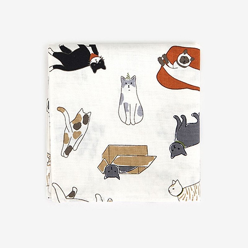 Dailylike Nordic wind cotton handkerchief 36 play cat, E2D02995 - Handkerchiefs & Pocket Squares - Cotton & Hemp White