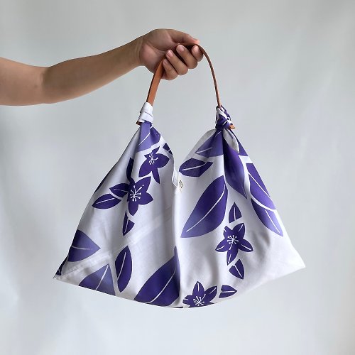 kawamura-sewing 【1点もの】単-ひとえ-のあずま袋 -浴衣地 白地に紫桔梗