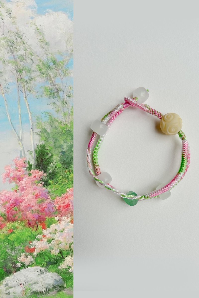 春秋原創 | 春枝俏 | 全手工編繩 | 雙圈 幸運手繩 - 手鍊/手環 - 半寶石 粉紅色