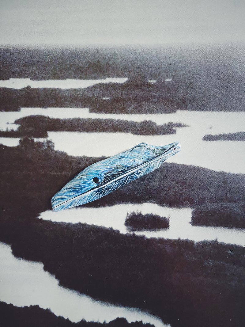 木版手描きペンダント - 羽 - その他 - 木製 ブルー