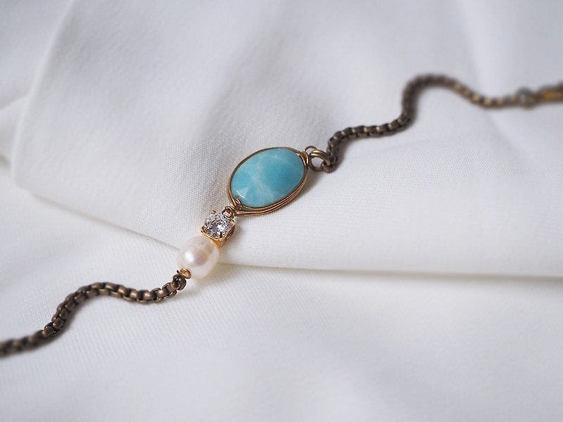 majime Stone/ Amazon Stone natural stone pearl bracelet Stone bracelet Bronze light girlfriends jewelry B17 - Bracelets - Semi-Precious Stones Blue