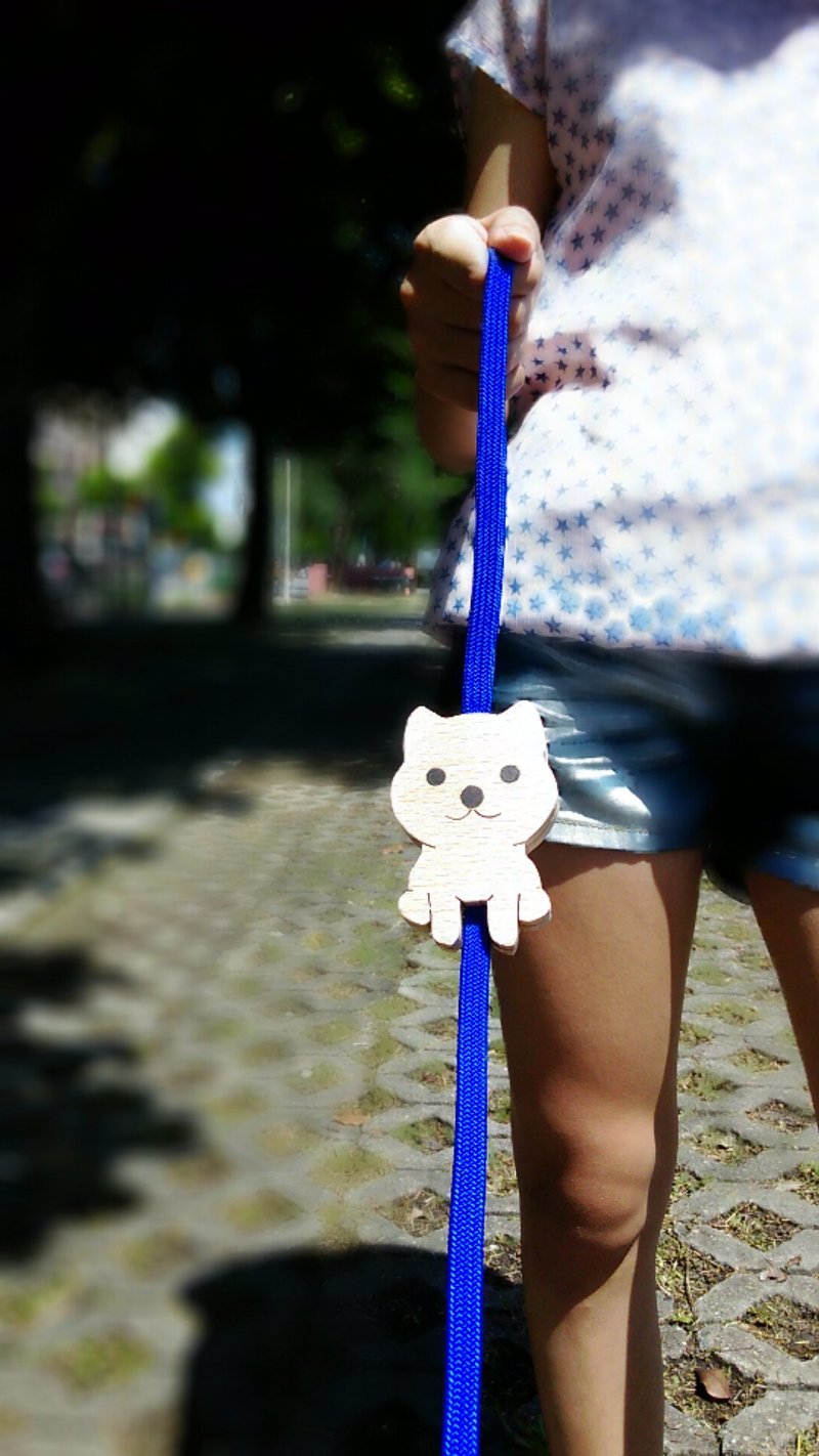 Pet harness with leash (3 points) - ปลอกคอ - ไม้ สีน้ำเงิน