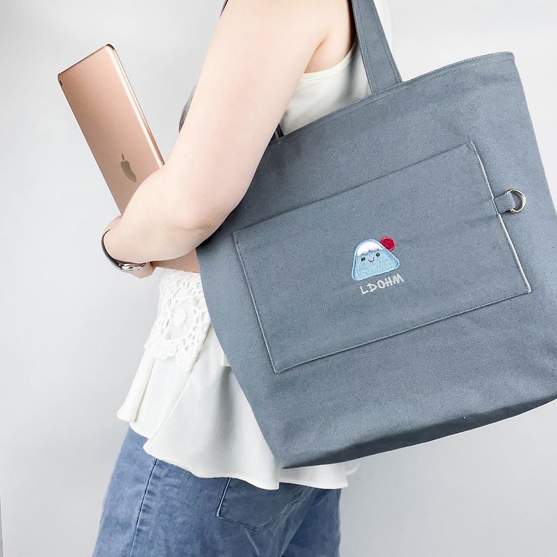 [Q-elastic three-dimensional Mount Fuji] Canvas shoulder bag/A4 zipper bag/dark gray - กระเป๋าถือ - ผ้าฝ้าย/ผ้าลินิน สีเทา