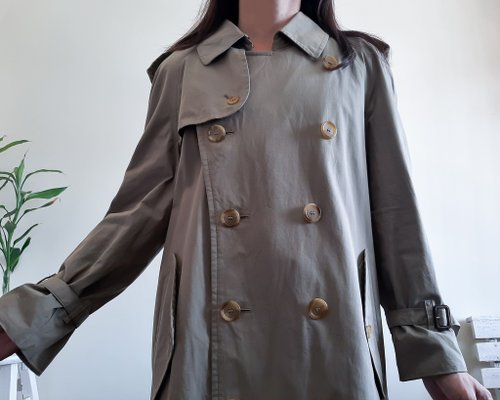 Vintage 90s BURBERRYS Double Breasted Green Trench Coat