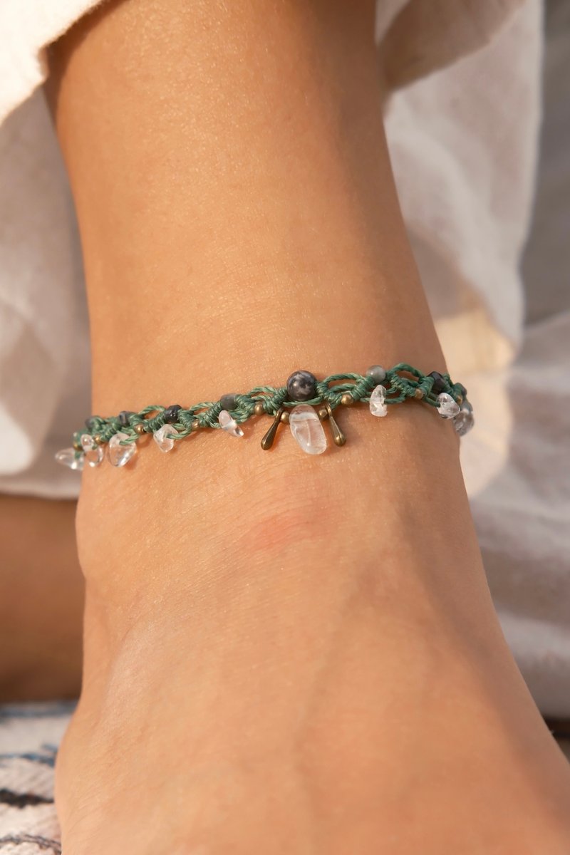 礦石編織腳繩// 鷹眼石 | 白水晶 - 腳鍊/腳環 - 水晶 