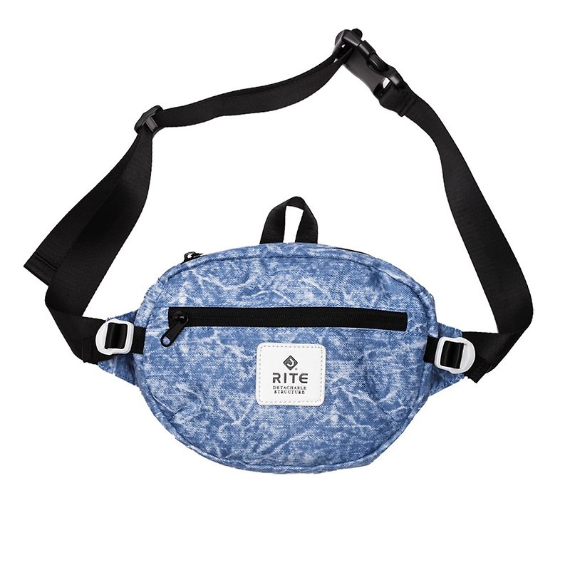 RITE-復古橢圓小腰包-淺牛仔 - 側背包/斜孭袋 - 防水材質 藍色