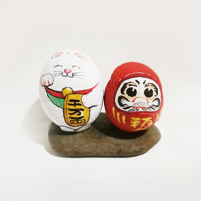 Manekineko & Daruma - 公仔模型 - 石頭 紅色