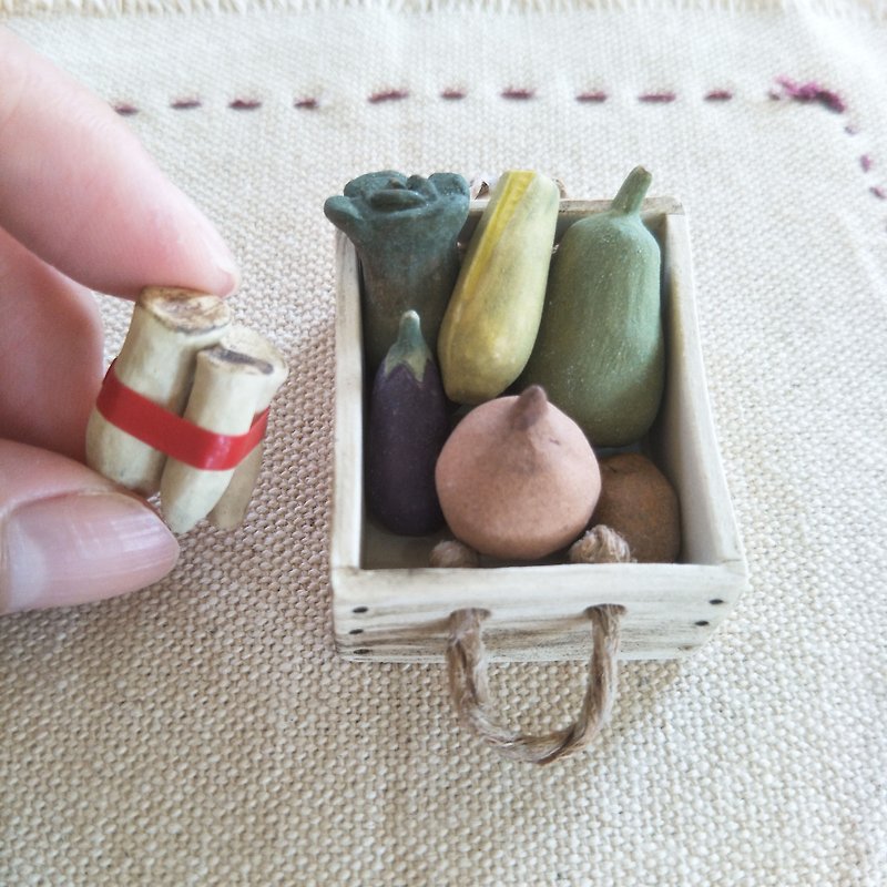 ミニ野菜屋台シリーズ-果物と野菜のバスケット（小） - 置物 - 陶器 