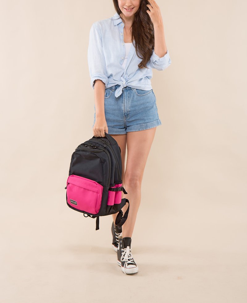 SOLIS Color Palette Series │13'' Reise Premium Laptop Backpack│Fuchsia/Black - Laptop Bags - Polyester 