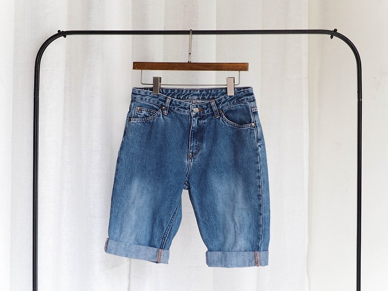 lee W30 light sky blue love manual denim antique denim shorts since retro vintage vintage - กางเกงขาสั้น - ผ้าฝ้าย/ผ้าลินิน สีน้ำเงิน