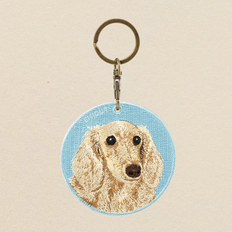 EMJOUR Reversible Embroidery Charm - Butter Sausage | Real Embroidery - พวงกุญแจ - งานปัก สีน้ำเงิน