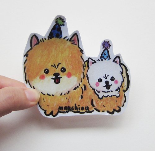 毛球工坊 手繪插畫風格 完全 防水貼紙 博美狗們 博美犬 Pomeranian