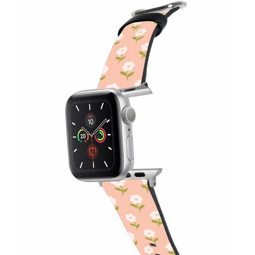 The Hood Pinkoi 旗艦店 70s Flowers十字壓紋牛皮Apple Watch真皮皮革錶帶5955