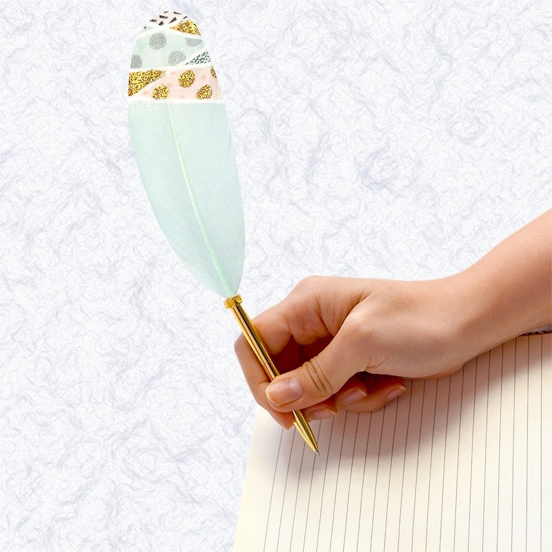 日本Quill Pen 羽毛原子筆Gold奢華系列 G08 羽毛筆 綠意點綴 - 原子筆/中性筆 - 其他材質 綠色