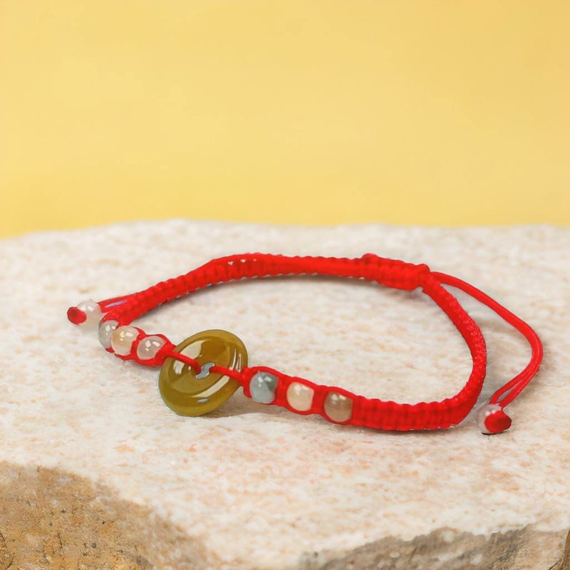 【May‧Peace】Yellow Jadeite Peace Buckle Braided Bracelet | Natural Burmese Grade A Jadeite | Gift - สร้อยข้อมือ - หยก สีเหลือง