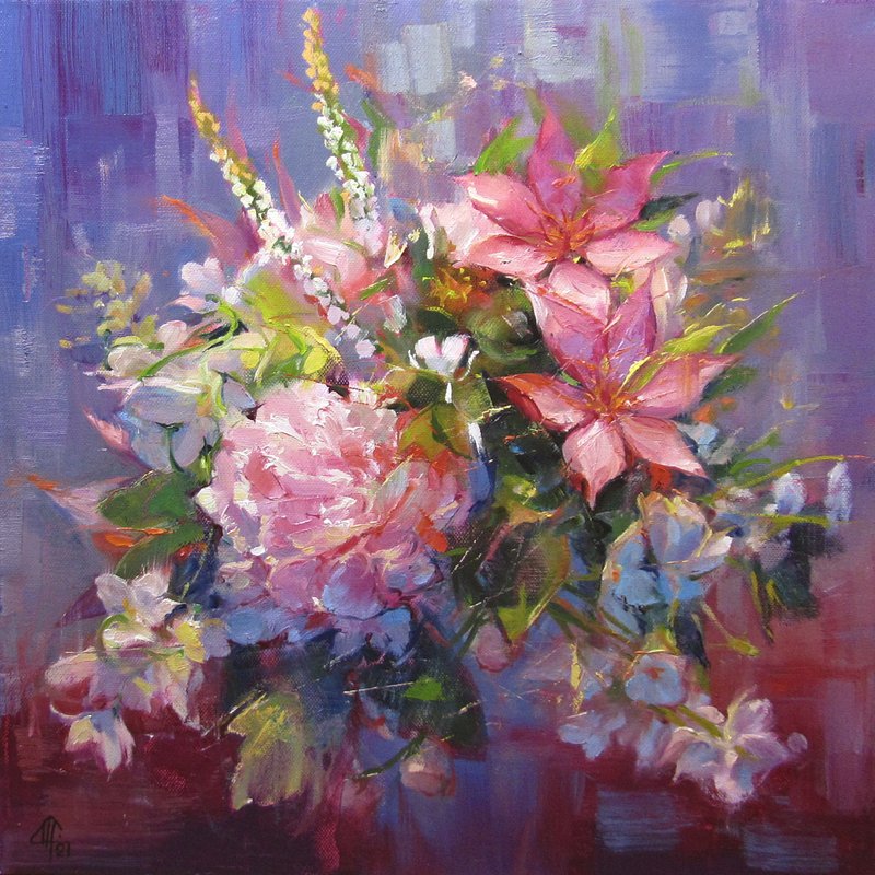 Flowers Original Painting Peony Wall Art Bouquet Original Art Flowers Artwork - 插畫/繪畫/寫字 - 棉．麻 粉紅色