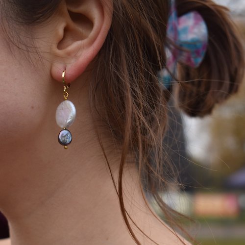 nlanlaVictory Coin freshwater pearl huggie earrings with purple pearls | by Ifemi Jewels