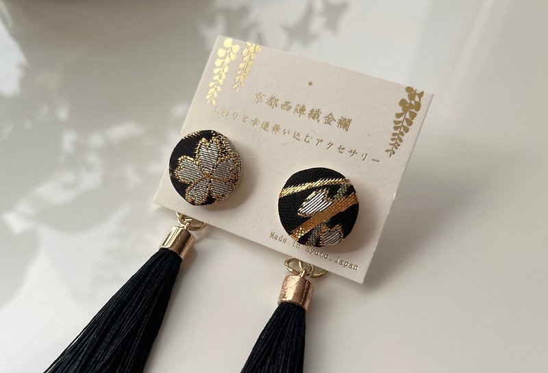 Kyoto Nishijin brocade earrings - ต่างหู - โลหะ สีดำ