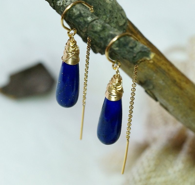 US 1/20 14K Gold Filled, Long Tear Drop-shaped Lapis earrings ( pr count ) - Earrings & Clip-ons - Gemstone Blue