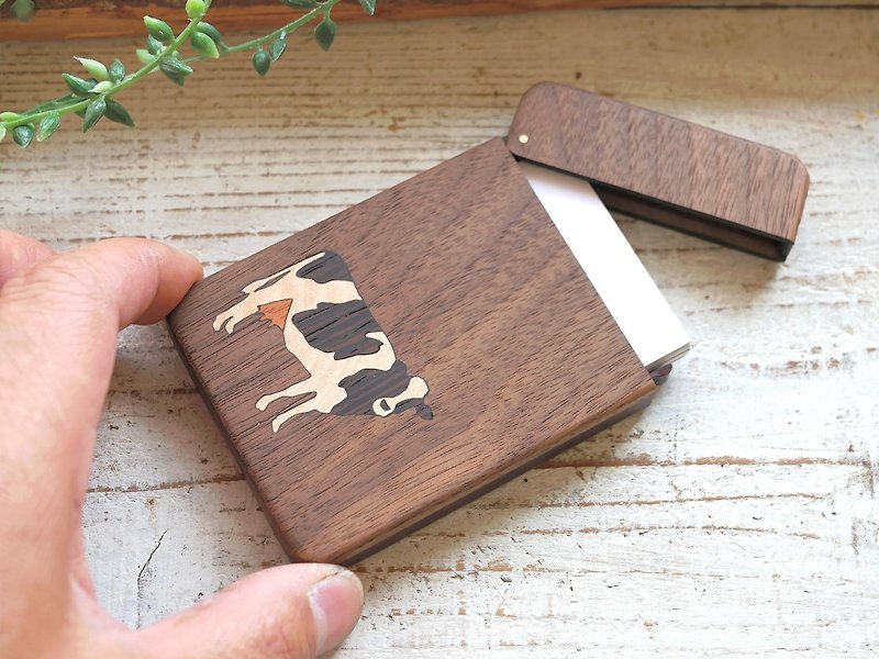 Wooden business card holder / walnut /Holstein