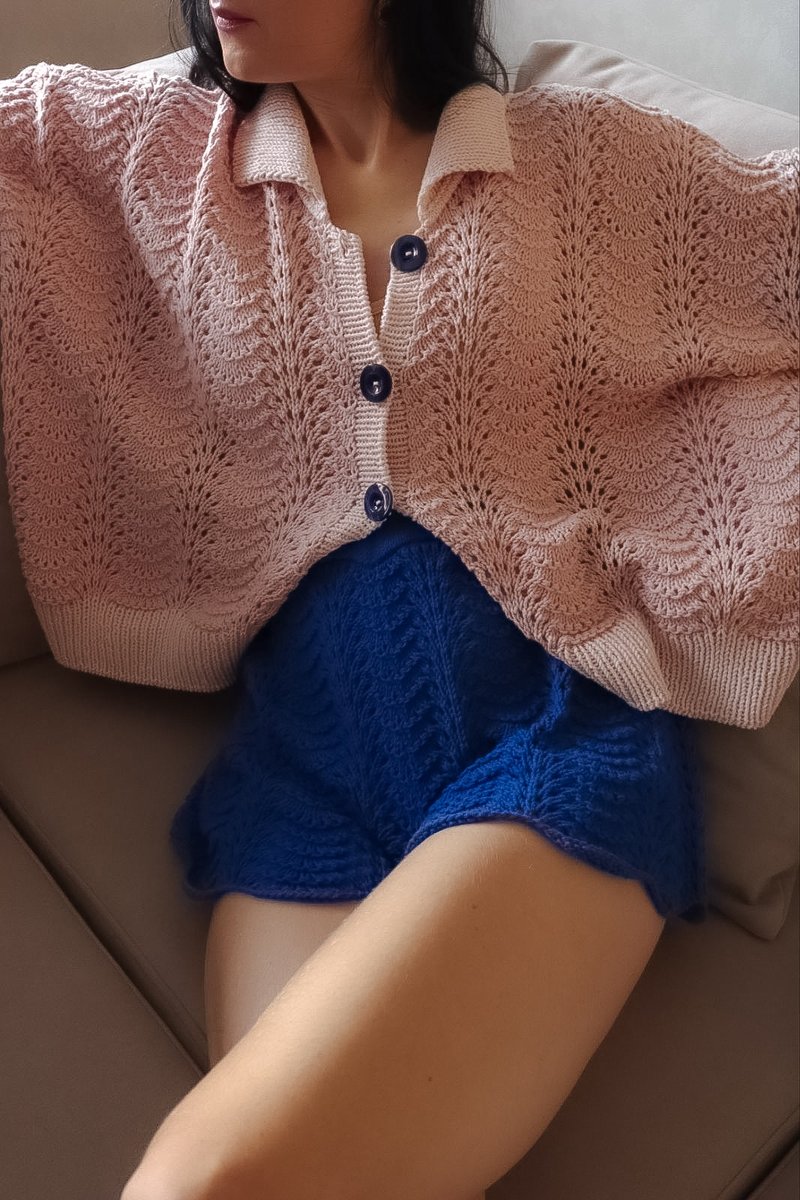 Hand knit shorts for women Lace shorts Cotton shorts in blue - 女短褲/五分褲 - 棉．麻 