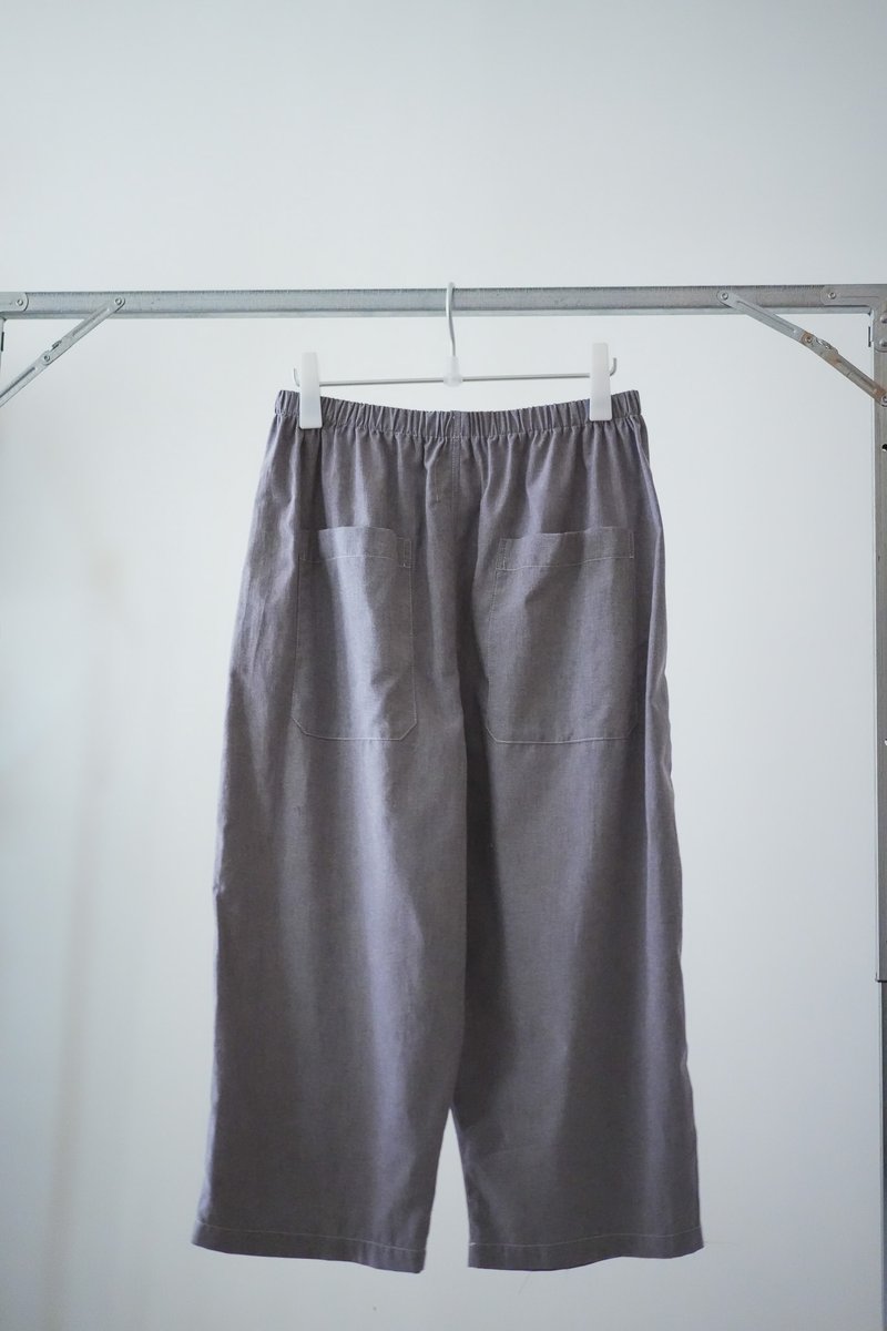 薄牛津灰低襠寬褲 - 女長褲 - 棉．麻 灰色