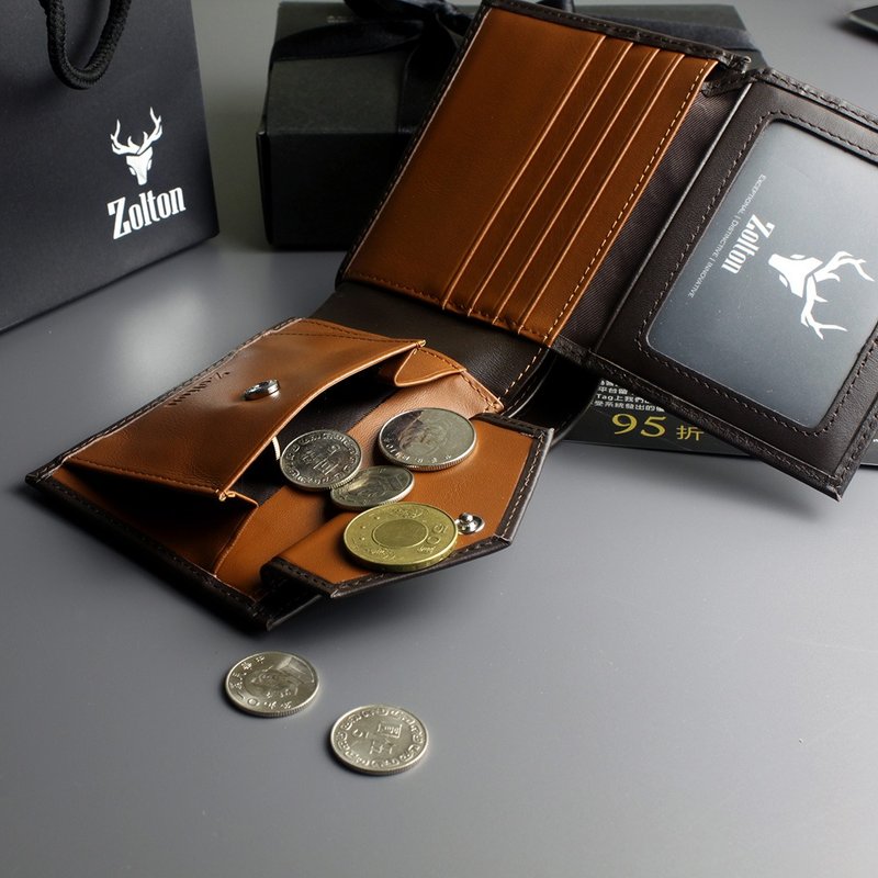【HOT】Viktor 真皮短錢包皮夾 零錢深棕 客製化刻字 棕 - 皮夾/長短夾/錢包 - 真皮 咖啡色