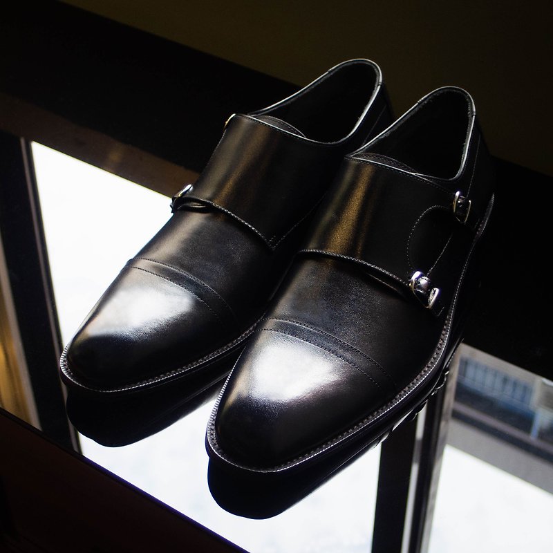 REGENT Double Monk Strap-Black/ Cap Toe Double Monk Strap-Black - Men's Leather Shoes - Genuine Leather Black