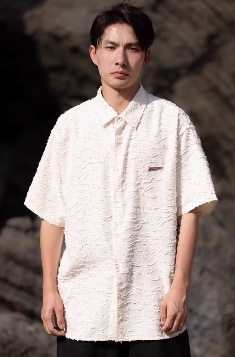 新中式復古 肌理感短袖襯衫 - 男襯衫/休閒襯衫 - 其他材質 白色