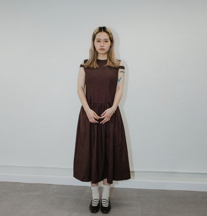 Burgundy artistic style dress - One Piece Dresses - Cotton & Hemp 