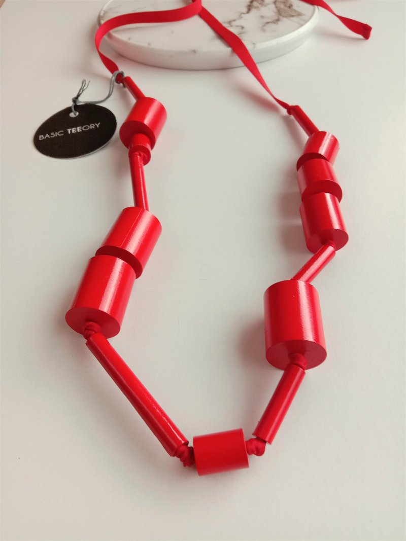 Paper art necklace_Dazzling vermilion SCHELETRO long beaded chain - สร้อยคอ - กระดาษ สีแดง