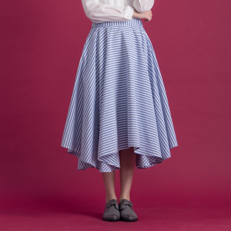 Xiaoguang early streamlined striped skirt - blue and white stripes - กระโปรง - ผ้าฝ้าย/ผ้าลินิน สีน้ำเงิน