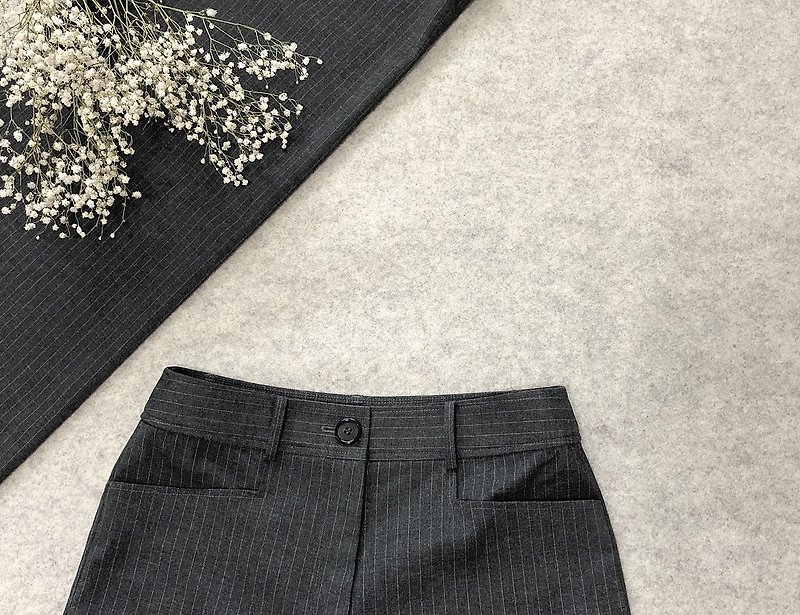Gray Line Stripe Trousers - Women's Pants - Polyester Gray