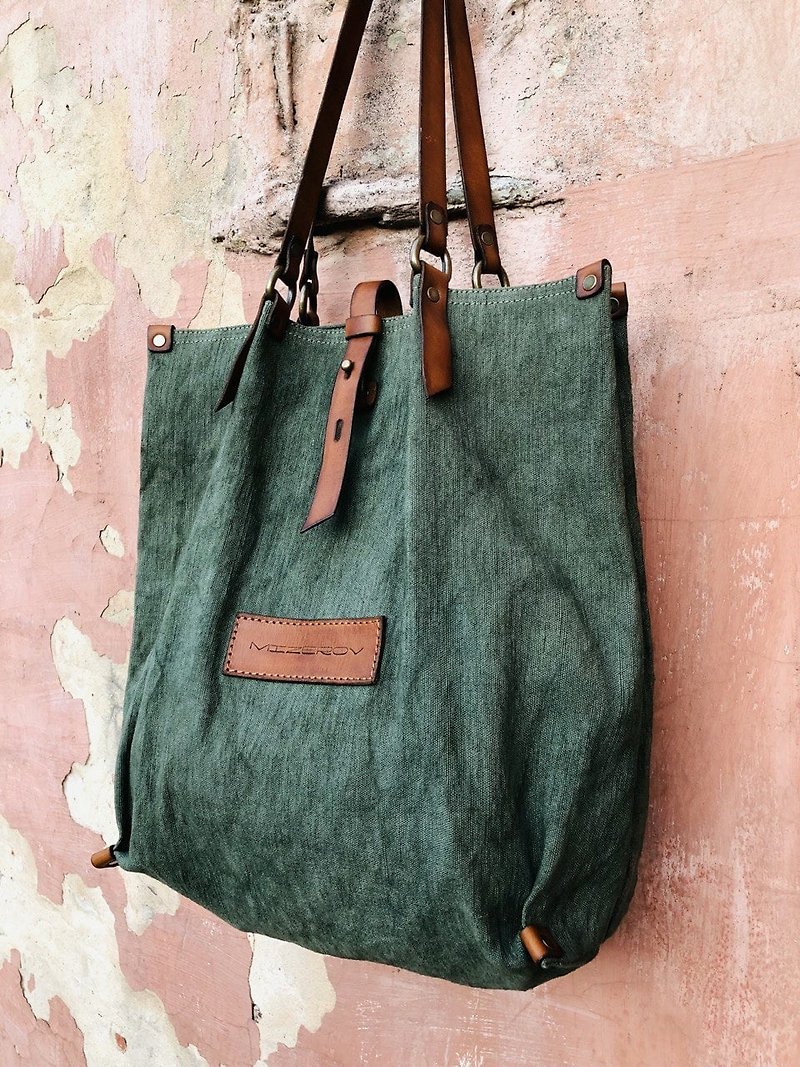 Tote Bag Shopper Bag Women Bag Canvas Bag Cotton Bag Hand Bag - Handbags & Totes - Cotton & Hemp Green