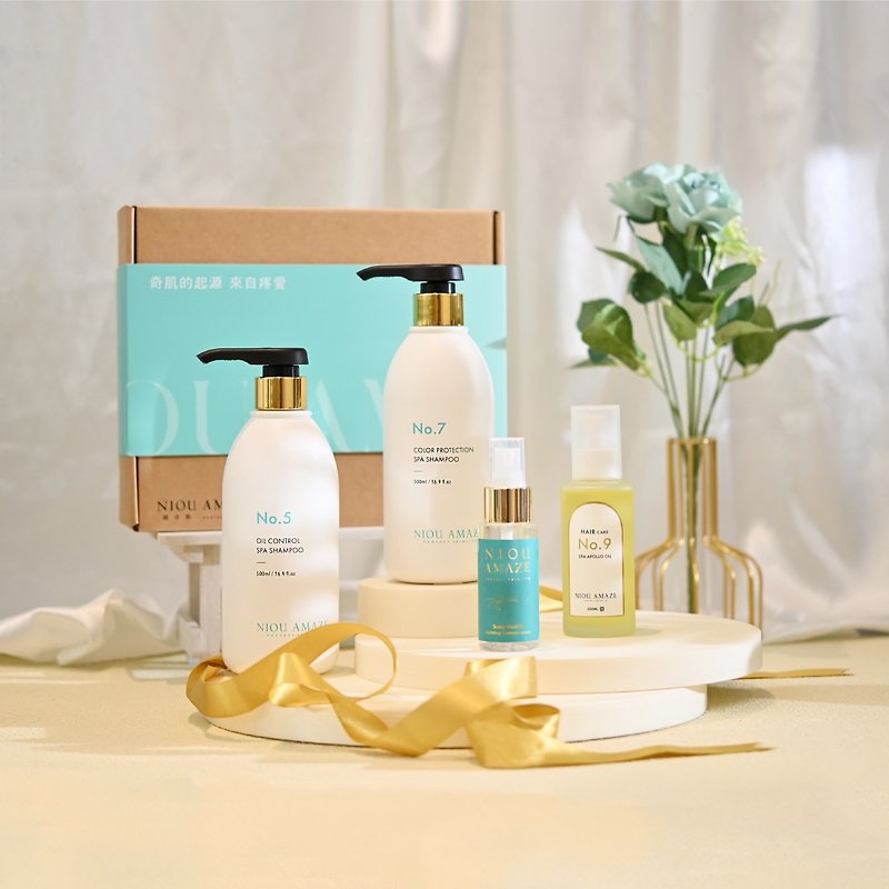 SPA Hair Bath 500ml (Choose 1 of 2) + No. 9 Golden Extract Oil + Caffeine Hair Spray Gift Box - Shampoos - Other Materials 