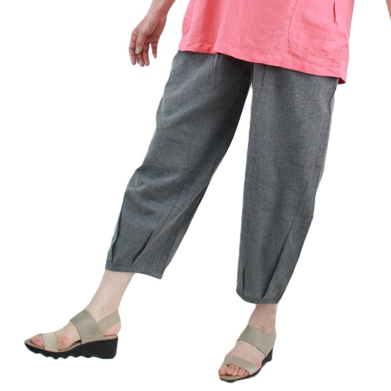 Indian cotton linen mix pants with tucked hem, vegetable dyed, loose fitting, cool - กางเกงขายาว - ผ้าฝ้าย/ผ้าลินิน สีเทา