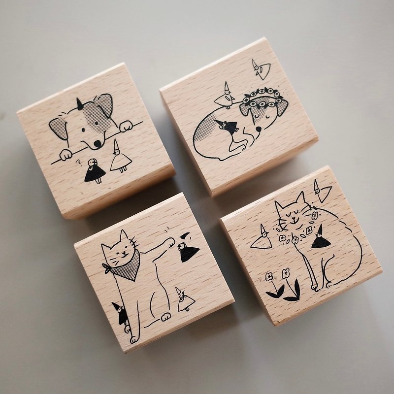 Puppy Studio Mori Avocado Joint │Senyou Puppy Beech Combination Stamp(Four into a Set) - Stamps & Stamp Pads - Wood Khaki