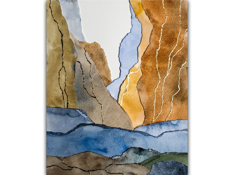 Grand Canyon Painting Original Art Mixed-Media Artwork Collage Technique - โปสเตอร์ - กระดาษ สีส้ม