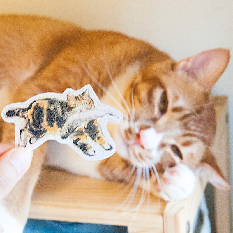 水墨貓咪 - 叼著魚的貓 - 貼紙 - 紙 橘色