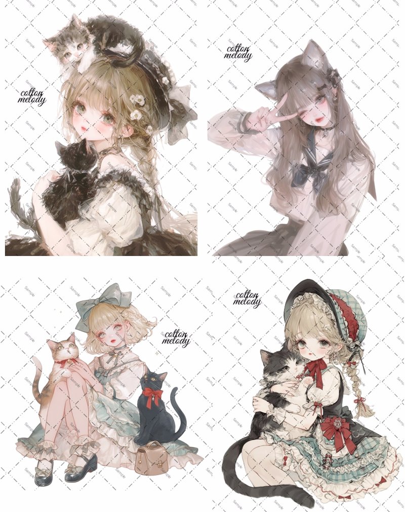 original sticker no.H9 猫の日セット 20種類各3枚60枚 / 限定イラスト 限定ノベルティ付 人物ステッカー オリジナルス - 貼紙 - 紙 