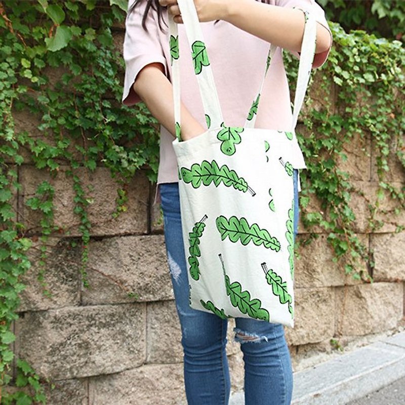 Dessin-Livework-JAM JAM forest cotton shoulder bag - leaves, LWK36746 - กระเป๋าถือ - ผ้าฝ้าย/ผ้าลินิน สีเขียว