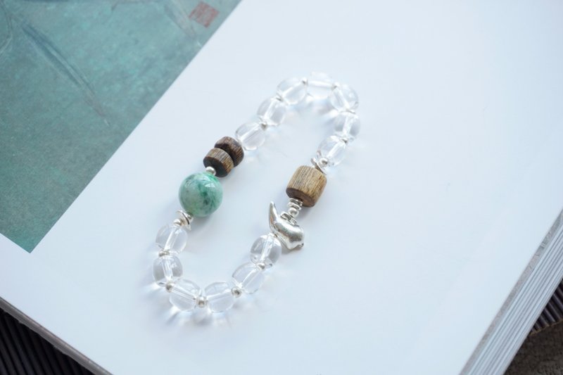 Natural Double-A White Crystal Bracelet | White Crystal Barrel Beads | Jade | Agarwood Fortune Bead | Bird Charm | New Chinese Style - สร้อยข้อมือ - คริสตัล 