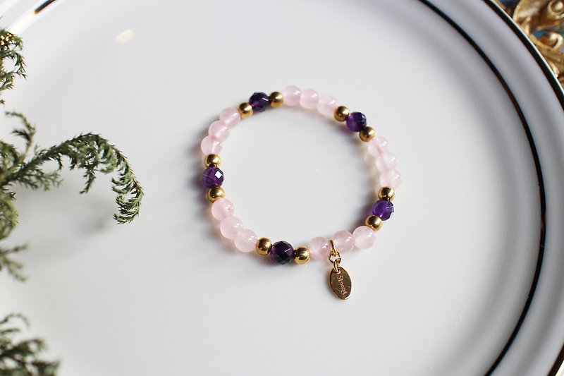 <Slow and warm natural stone series>C1041 powder crystal amethyst bracelet - Bracelets - Gemstone 