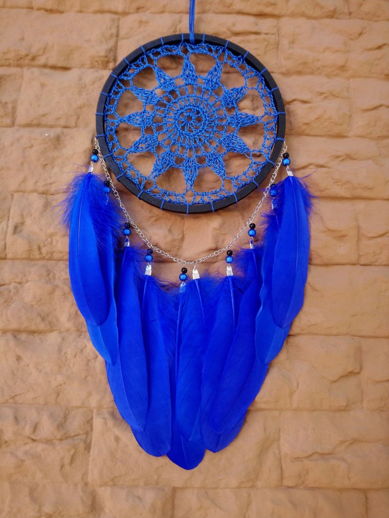 Blue Electrician Lace Boho Dream Catcher Handmade Wall Hanging Bedroom Decor Gif - ตกแต่งผนัง - วัสดุอื่นๆ สีน้ำเงิน