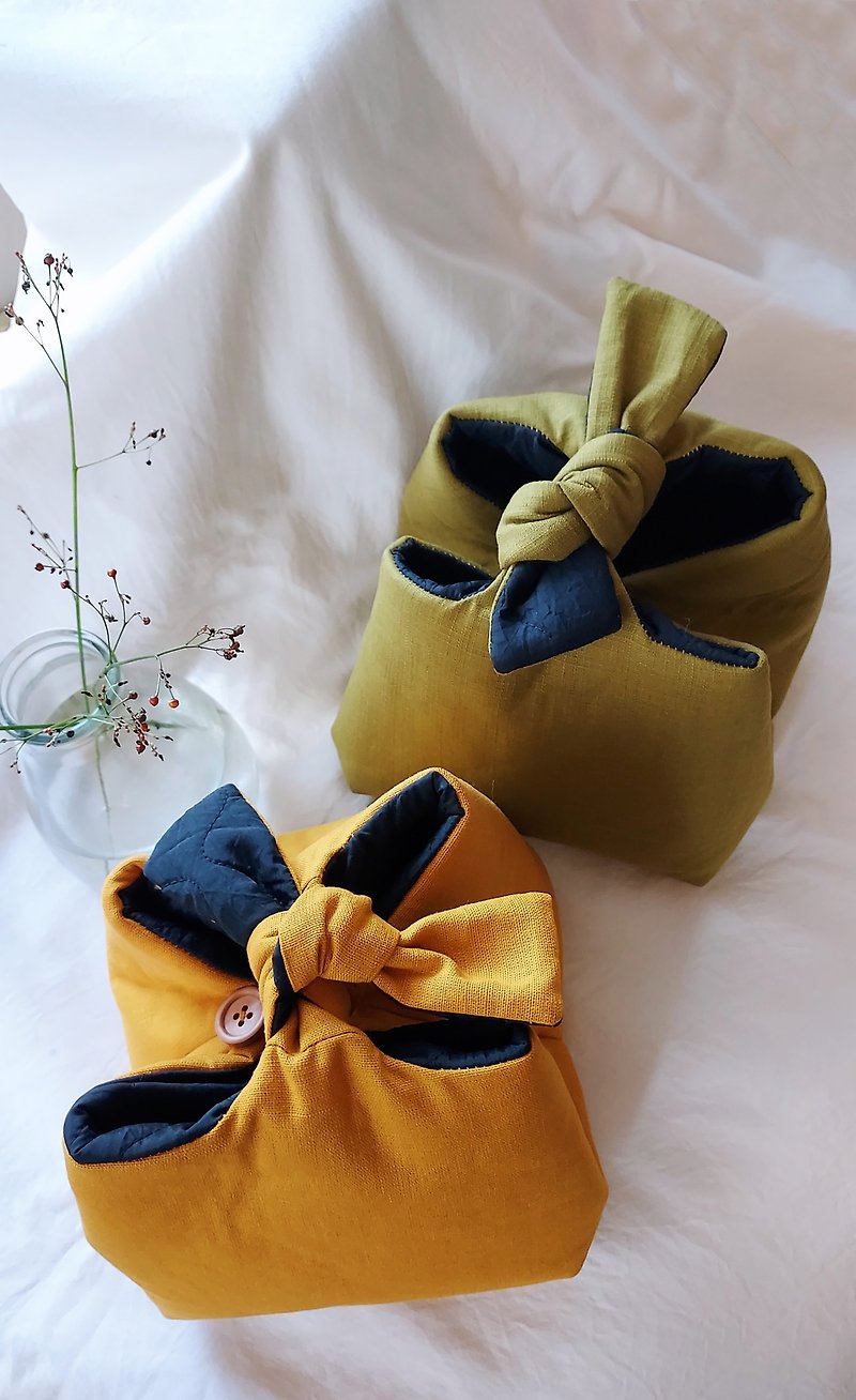 棉．麻 化妝包/收納袋 橘色 - 茶道具包袱巾L (加厚款)