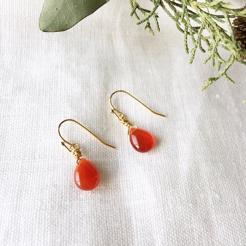 【Birthstone in July】 Simple · Carnelian · Earrings / Earrings - Earrings & Clip-ons - Semi-Precious Stones Orange