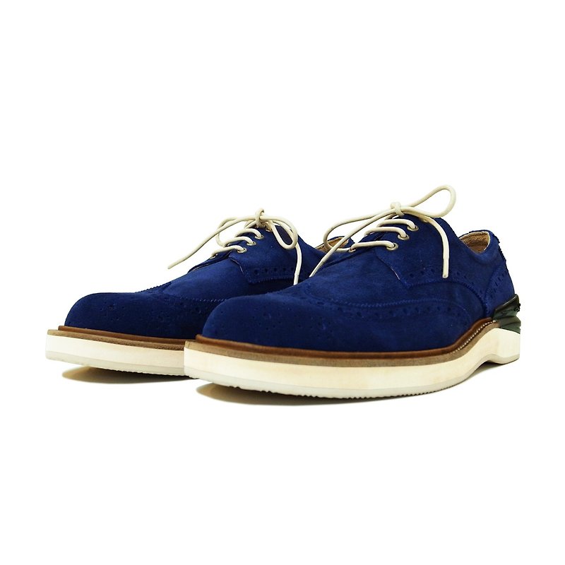 Manufacturing Chainloop SCOT carved Oxford shoes cushion insole sports shoe outsole Taiwan navy blue cow suede leather - Men's Casual Shoes - Genuine Leather 
